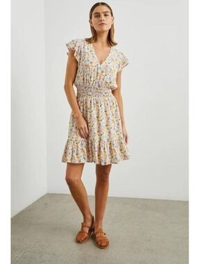 Rails Tara Flowers Summer Dress Mini Lightweight Crepe Ruffled L